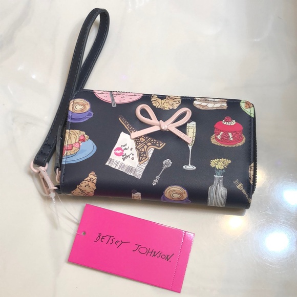 Betsey Johnson Black Faux Leather ZA Wallet Multi Colored Paris Dessert NWT - Picture 15 of 16